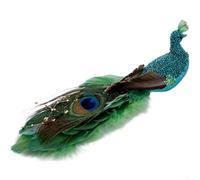 Vilgftyiet Faux Peacock Christmas Tree Decoration - Lifelike Foam Feather Ornament with Secure Metal Attachment - Vibrant Blue Gold Holiday Bauble for Indoor Outdoor(green)