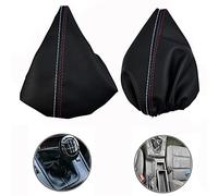 Vilgftyiet for BMW E36/E46 Shift Knob and Handbrake Gaiter Boot Set - PU Leather, Black with Red & White Stitching, for 3 Series (1991-2005)