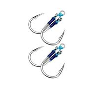 Vilgftyiet High Carbon Steel Power Assist Double Jigging Fishing Hooks - Heavy Duty for Giant Game Fish, 2 Pair (32-62mm, 1.6-8.2g), Blue & Silver 9/0#
