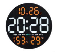 Vilgftyiet Large Digital Wall Clock with Hygrometer Thermometer 10 Inch Screen Dual Alarm Modes 12/24 Hour Format Adjustable Brightness Remote Control for Multiple Occasions(Orange)