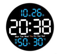 Vilgftyiet Large Digital Wall Clock with Hygrometer Thermometer 10 Inch Screen Dual Alarm Modes 12/24 Hour Format Adjustable Brightness Remote Control for Multiple Occasions(blue)