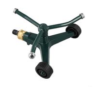 Vilgftyiet Metal Garden Sprinkler With Wheeled Base 360 Degree Automatic Rotating Lawn Irrigation Systems 3 Adjustable Spray Heads For Large Area Coverage Outdoor Watering
