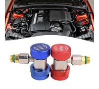Vilgftyiet R134A Quick Connector Adapter Coupler Set for Auto AC Manifold Gauge - 1/4" SAE Male Flare, Low & High HVAC Pressure Compatible, 2-Piece Blue/Red Alloy Fitting Kit
