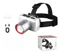 Vilgftyiet Rechargeable Zoomable LED Headlamp with Digital Battery Display, 800mAh Type-C Charging, 500m Beam Range for Hiking & Camping C