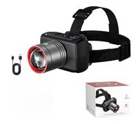 Vilgftyiet Rechargeable Zoomable LED Headlamp with Digital Battery Display, 800mAh Type-C Charging, 500m Beam Range for Hiking & Camping B