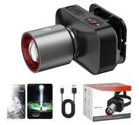 Vilgftyiet Rechargeable Zoomable LED Headlamp with Digital Battery Display, 800mAh Type-C Charging, 500m Beam Range for Hiking & Camping A