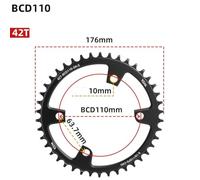Vilgftyiet Road Bike Single Chainring 110BCD 4-Bolt Narrow-Wide Tooth for 9/10/11-Speed Drivetrains - 36T to 44T, CNC Aluminum Alloy, Black 42T
