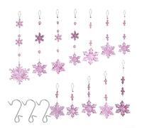 Vilgftyiet Set of 12 Acrylic Snowflake Christmas Tree Hanging Ornaments with Transparent and Pink Ice Design, Includes Metal Hooks for Easy Decorating at Holiday Parties, Winter Weddings(C)