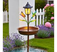 Vilgftyiet Solar Bird Feeder & Bath with Auto Sensor Light, Metal Construction, Weatherproof Design for Outdoor Gardens, 2-in-1 Bird Feeding Station(Red)