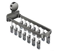 Vilgftyiet Suction Cup Sock Drying Rack Foldable Windproof Multi-Clip Design for Kitchen Storage, 16 Piece Collapsible Hanging Rack with 360° Rotatable Hook Grey