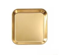 Vilgftyiet Thick 304 Stainless Steel Square Serving Plate Gold Finish Flat Dish for BBQ Grill Catering for hotel Non-Slip Bottom 14.4 x 14.4cm(14x14 Gold)