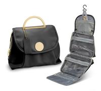 Vilgftyiet Waterproof Leather Travel Toiletry Bag With Hanging Hook And Large Capacity Compartments For Organizing Personal Care Products(Black)