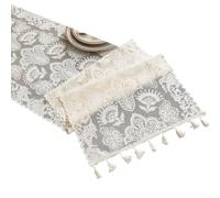 Vilgftyiet White Lace Floral Table for runner, Boho Polyester Lace Fabric Tablecloth Overlay for Wedding Party for Home Decor, Easy Care, 30x180cm/30x150cm/30x220cm(A)