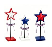 Vilgftyiet Wooden Star Decoration Set 3pcs | Patriotic Independence Day Centrepiece for Desktop, Shelf, Mantel Decor(A)