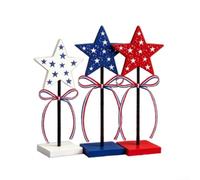 Vilgftyiet Wooden Star Decoration Set 3pcs | Patriotic Independence Day Centrepiece for Desktop, Shelf, Mantel Decor(B)