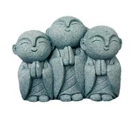 Vilgftyiet Zen Garden Buddha Statue Set - Uncoated Green Sandstone Monk Figures for Outdoor & Indoor Decoration, See No Evil Hear No Speak, Natural Stone Lawn Ornament Compatible with Fish Tank