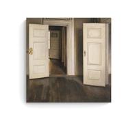 Vilhelm Hammershoi Works《Interior with Two Doors》Printing Posters Modern Printed Canvas Wall Art Stylish Photo Painting Decor for Living Space 20x20inch(50x50cm)