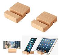 VILIA 2 Pieces Double Groove Design Natural Wood Cell Phone Stand Portable Mobile Holder,Desktop Holder for All Kinds of Phone iPad Mini