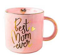 VILIGHT Best Mom Ever Mother's Day Gifts for Mom from Daughter Son - Pink Marble Mug Ceramic Coffee Cup 11oz