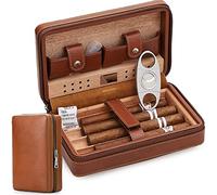 Vilihkc Portable Cedar Wood Cigar Humidor Box Travel Leather Cigar Case Storage 4 Cigars Box Humidor Humidifier for Sigar Humidifier