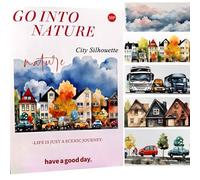 Vilikya 20 Sheets Landscape and City Scrapbook Stickers, Die-Cut PET and Washi Sticker Book for Journaling Supplies, Aesthetic Pre-Cut Car Building Ephemera for Junk Journal, Bujo