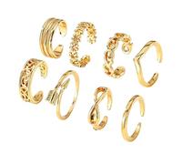 VILITI 8 Pcs Toe Rings for Women,Adjustable Open Toe Rings Set,Stackable Arrow Knot Foot Jewellery Non Tarnish Plated Knuckle Rings for Women Accessories Beach Various Parties Sandals Party Summer