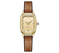 VILKFY Womens Small Gold Watches Vintage Rectangular Analog Quartz Watch Leather Band Wrist Watch, Brown, fashion