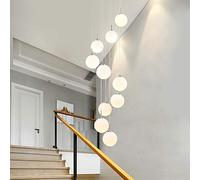 Villa Duplex Pavilion Minimalist White Glass Chandelier - Modern Stairs, Multi Glass Balls, 10 Lights