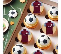 Villa Football Team Colours Personalised Edible Cake Topper Printed on Icing Sheets, Round, Square, Costco, Cupcake Toppers - Happy Birthday (4. Shirt Cupcake Toppers)
