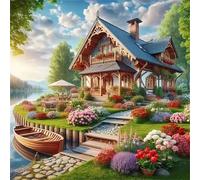 Villa Garden Boat 90 Piece Jigsaw Puzzles for Adults 30x30cm, adult jigsaw puzzles 90 Pieces, Challenging&Brainteasing Puzzle Family Games, Beautiful Decoration puzzle