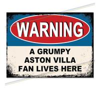 Villa Grumpy Fan Metal Football Sign | Retro Garage Plaque 20x15cm Medium | Warning A Grumpy Fan Lives Here Novelty Home Bar Man Cave Gift UK garden bar, decor, 30th 40th 50th 60th birthday