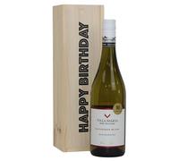 Villa Maria Sauvignon Blanc Wine 75 cl, in a Happy Birthday Celebration Wooden Gift Box - Classic White Wine Gift - New Zealand Sauvignon Blanc Birth Day Present