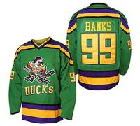 Villa Mighty Ducks Jersey #96 Charlie Conway #99 Adam Banks #33 Greg Goldberg #66 Gordon Bombay Movie Hockey Jersey White Green (99 Green, Medium), White,Green, Medium
