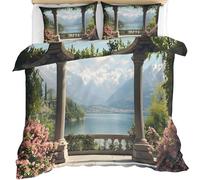 Villa Scenery Duvet Cover Single Size, Lake Como Italy Bedding Set 3 Piece, European Style Comforter Cover and 2 Pillow Sham with Zipper Closure 135 x 200cm