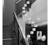 Villa Simple Creative Spiral Chandelier Modern High Ceiling Staircase Spiral Long Hanging Lights Pendant Light for Living Room Duplex Building Hollow Chandelier Square Glass Block lampshape