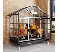 Villa Style Metal Chicken Coop with Wheels - Mobile Outdoor Weatherproof Duck Poultry Cage for 3-7 Chickens,Spire Shaped in Fence Cage Hen House for Outdoor and Yard Farm Use
