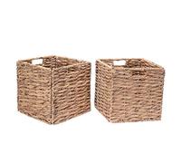 Villacera 12-Inch Square Handmade Twisted Wicker Storage Bin, Foldable Baskets Made of Water Set of 2r Hyacinth | Set of 2, Brown