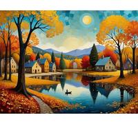 Village 3000 Piece Jigsaw Puzzles for Adults, Colourful, Challenging & Brainteasing Adult puzzles 3000 Pieces Autumn Lake, Fun jigsaws for The Whole Family 48x32 inch