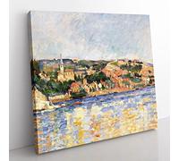 Village At The Water's Edge by Paul Cezanne Classic Painting Canvas Wall Art Print Ready to Hang, Framed Picture for Living Room Bedroom Home Office Décor, 50x50 cm (20x20 Inch)