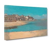 Village By The Sea In Brittany By Odilon Redon Canvas Print | Gallery Wrapped 30mm Frame Wall Art | 30x20 inches | Ready to Hang | Coastal Seascape Picture | Living Room Bedroom Lounge Office