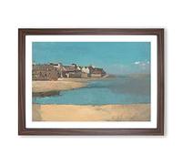Village by The Sea in Brittany by Odilon Redon Framed Print | A2 Walnut Framed Wall Art | Ready to Hang | Modern Nautical Picture | Living Room Bedroom Lounge Office
