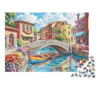 Village Canal Bridge 1000-Piece Jigsaws Puzzles Venice Challenging Puzzle Games for People with Stress And Anxiety 52x38cm/1000pcs