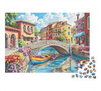 Village Canal Bridge 1000pc Jigsaw Puzzle Impossible Difficult Mind Relaxation Puzzle Wall Decor Cardboard 70x50cm/1000pcs