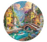 Village Canal Scene 1000 Pieces Jigsaws Round Puzzles Jigsaw Puzzles for Adults And Kids Travel Gifts,Present 1000pcs (67.5x67.5cm)