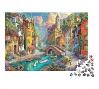 Village Canal Scene 1000Pc Jigsaw Puzzle for Men & Women Italian Town Bridge & River Fun Present & Home Activity | Wall Decoration 38x26cm/1000pcs