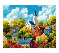 Village Church Paint by Number for Adults,with Framed DIY Oil Painting Kits on Canvas with Paint Brushes and Acrylic Pigment Art Painting for Home Decor Gift 30x40 cm