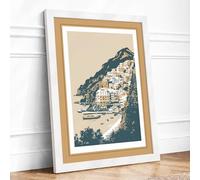 Village Cliffside Coastal Framed Wall Art Print A3 (42×29.7cm) White, Wall Decor for Living Room, Bedroom, Office & Home, Ready to Hang, Art Gift