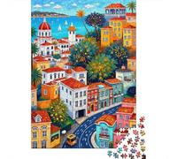 Village Coastal Scene 1000 Pc Eco-friendly Paper Premium Jigsaw Puzzle Adults Educational Game Decompression Wall Decoration Gifts 70x50cm/1000pcs