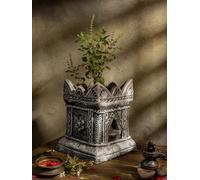 Village Decor Handmade Terracotta Clay Gardening/Brindavan Tulsi Pot / holy Basil Plant Black (B-H - 9 -10 inch)