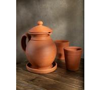 Village Decor Terracotta Water Jug/Pitcher/Drinking Jars (51 Oz with Glass)